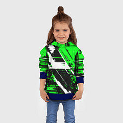 Толстовка-худи детская Diagonal black and white stripes on a green backgr, цвет: 3D-синий — фото 2