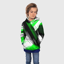 Толстовка-худи детская Диагональные зелёно-чёрные линии на белом фоне, цвет: 3D-синий — фото 2