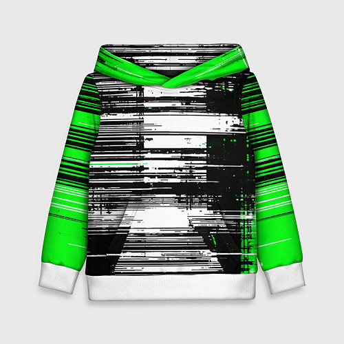 Детская толстовка Горизонтальные чёрные линии на бело-зелёном фоне / 3D-Белый – фото 1