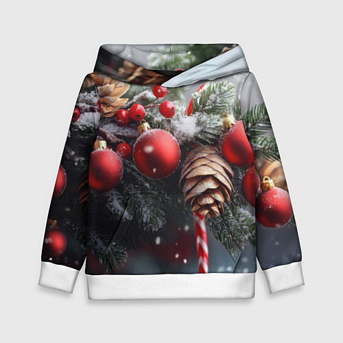 Детская толстовка Новогодние украшения на ветках / 3D-Белый – фото 1