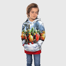 Толстовка-худи детская Красные и желтый новогодние шары, цвет: 3D-красный — фото 2