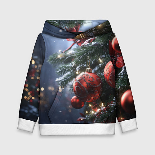 Детская толстовка Красные новогодние шары с узорами / 3D-Белый – фото 1