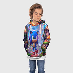 Толстовка-худи детская Соник в красочной стране, цвет: 3D-белый — фото 2