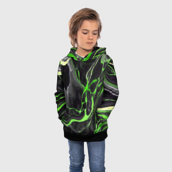 Толстовка-худи детская Зелёно-чёрный мрамор, цвет: 3D-черный — фото 2