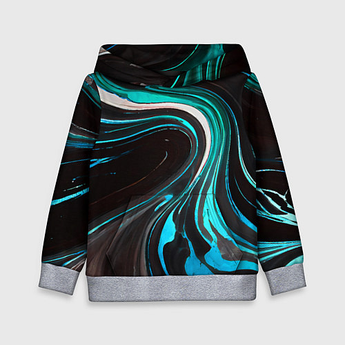 Детская толстовка Волнистые бело-голубые линии на чёрном фоне / 3D-Меланж – фото 1