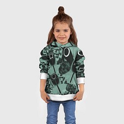 Толстовка-худи детская Игра в кальмара маска ведущего и стражников, цвет: 3D-белый — фото 2