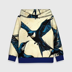 Толстовка-худи детская Ласточки, цвет: 3D-синий