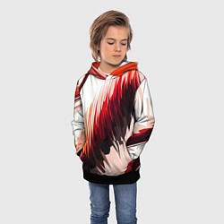 Толстовка-худи детская Чёрно-красные острые полосы на белом фоне, цвет: 3D-черный — фото 2