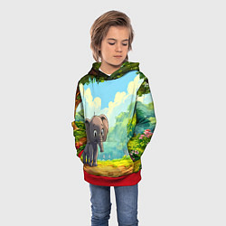 Толстовка-худи детская Слоненок в лесу, цвет: 3D-красный — фото 2