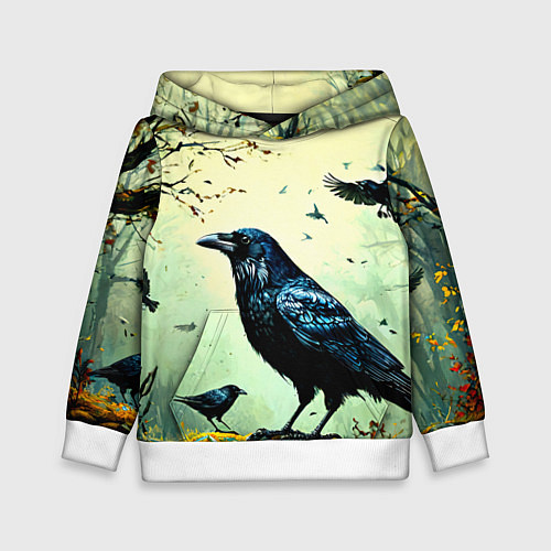 Детская толстовка Черный ворон в осеннем лесу / 3D-Белый – фото 1