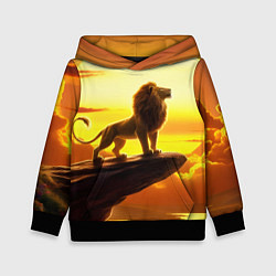 Толстовка-худи детская Лев на закате на горе, цвет: 3D-черный