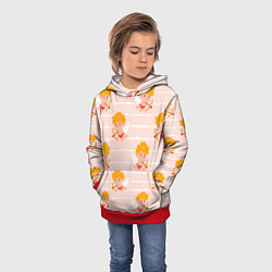 Толстовка-худи детская Полосатый паттерн с милыми купидонами, цвет: 3D-красный — фото 2
