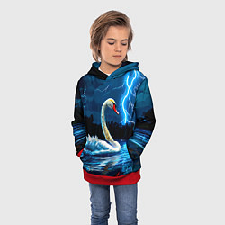 Толстовка-худи детская Лебедь на пруду в гразу, цвет: 3D-красный — фото 2
