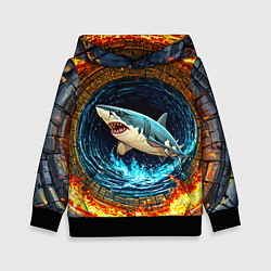 Толстовка-худи детская Акула в огненом колодце, цвет: 3D-черный