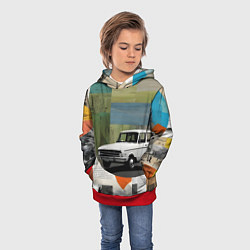 Толстовка-худи детская Коллаж с ретро автомобилем, цвет: 3D-красный — фото 2