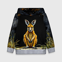 Толстовка-худи детская Кенгуру на черном, цвет: 3D-меланж