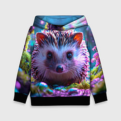 Толстовка-худи детская Ёжики в сказаочном лесу, цвет: 3D-черный