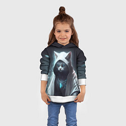 Толстовка-худи детская Инопланетный белый кот, цвет: 3D-белый — фото 2
