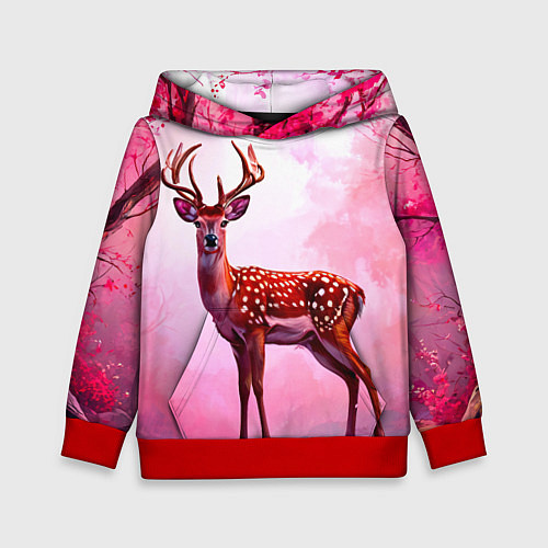Детская толстовка Олень в розовом свете / 3D-Красный – фото 1