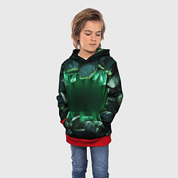 Толстовка-худи детская Разбитая зеленая текстура из камней и стекла, цвет: 3D-красный — фото 2