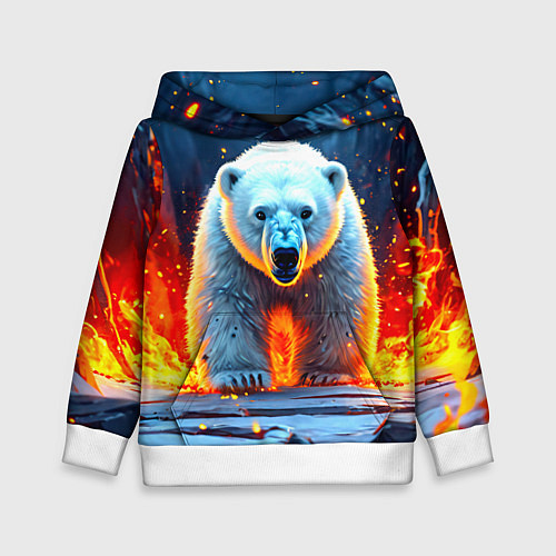 Детская толстовка Белый медведь в огне / 3D-Белый – фото 1