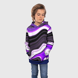 Толстовка-худи детская Волнистые горизонтальные чёрно-фиолетовые полосы н, цвет: 3D-синий — фото 2