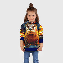 Толстовка-худи детская Выдра в огне, цвет: 3D-синий — фото 2