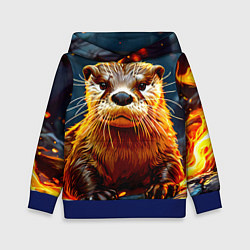 Толстовка-худи детская Выдра в огне, цвет: 3D-синий