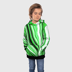 Толстовка-худи детская Волнистые вертикальные чёрно-зелёные полосы, цвет: 3D-черный — фото 2