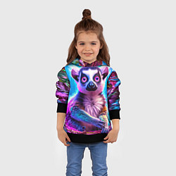 Толстовка-худи детская Лемур в сказочном лесу, цвет: 3D-черный — фото 2