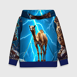 Толстовка-худи детская Верблюд и удар молнии, цвет: 3D-синий
