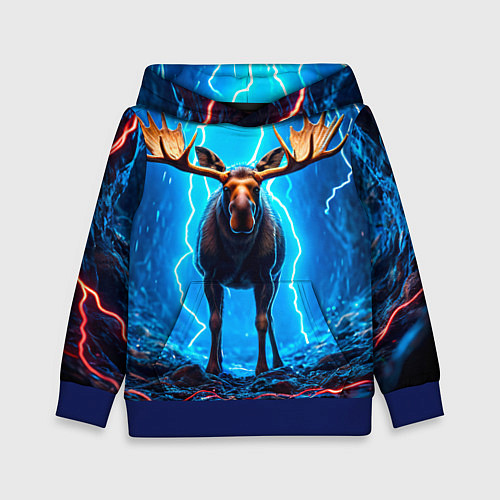 Детская толстовка Лось и молния / 3D-Синий – фото 1