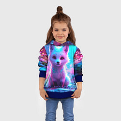 Толстовка-худи детская Песец в неоновом свете, цвет: 3D-синий — фото 2