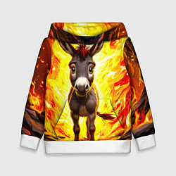 Толстовка-худи детская Ослик в огне, цвет: 3D-белый