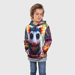 Толстовка-худи детская Опоссум в лесу, цвет: 3D-меланж — фото 2