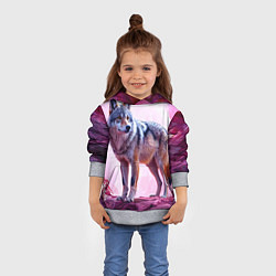 Толстовка-худи детская Волк в розовом, цвет: 3D-меланж — фото 2