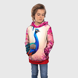 Толстовка-худи детская Павлин на розовом, цвет: 3D-красный — фото 2