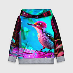 Толстовка-худи детская Дятел и яркий пейзаж, цвет: 3D-меланж