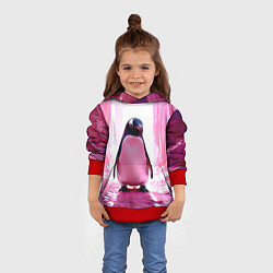 Толстовка-худи детская Пингвин в розовом, цвет: 3D-красный — фото 2