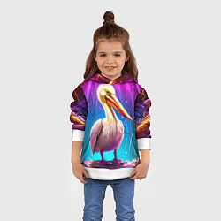 Толстовка-худи детская Пеликан в сиянии лучей, цвет: 3D-белый — фото 2