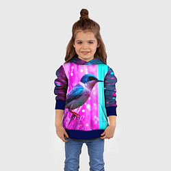 Толстовка-худи детская Ласточка на фиолетовой стене, цвет: 3D-синий — фото 2