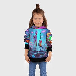 Толстовка-худи детская Рик и Морти на планете неоновых грибов - нейроарт, цвет: 3D-черный — фото 2