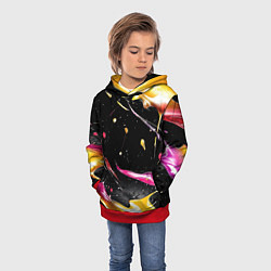 Толстовка-худи детская Мазки краски на черном, цвет: 3D-красный — фото 2