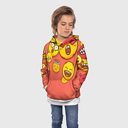 Толстовка-худи детская Смайлы на красном фоне, цвет: 3D-белый — фото 2