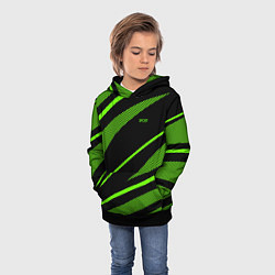 Толстовка-худи детская Sport чёрный и зелёный полосы, цвет: 3D-черный — фото 2