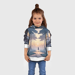 Толстовка-худи детская В лесу на закате, цвет: 3D-белый — фото 2