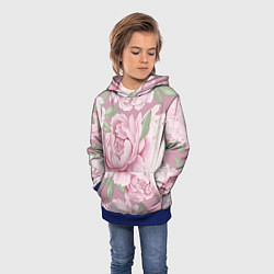 Толстовка-худи детская Нежные пионы на пыльно-розовом фоне, цвет: 3D-синий — фото 2