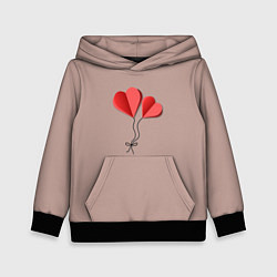 Толстовка-худи детская Бумажные сердечки, цвет: 3D-черный