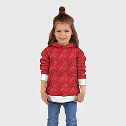 Толстовка-худи детская Алый красный деревенский абстрактный узор, цвет: 3D-белый — фото 2