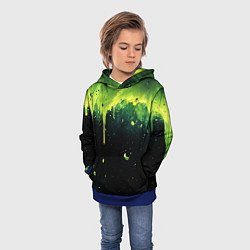 Толстовка-худи детская Зеленая стекающая краска по черному фону, цвет: 3D-синий — фото 2